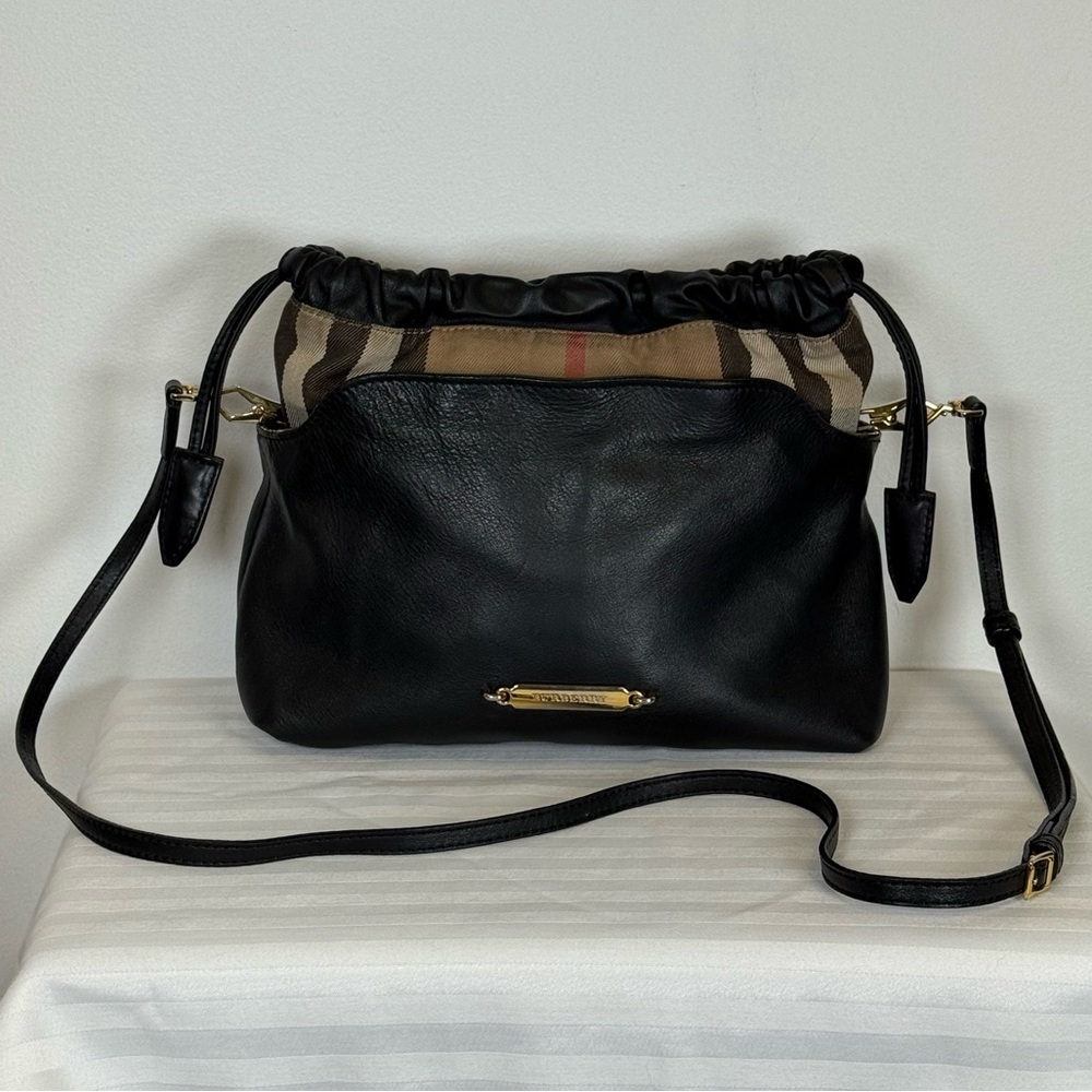 Burberry ‘Little Crush’ Crossbody Bag Black Leather & Iconic House Check Canvas